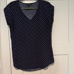 Express Navy and White Patterned Blouse